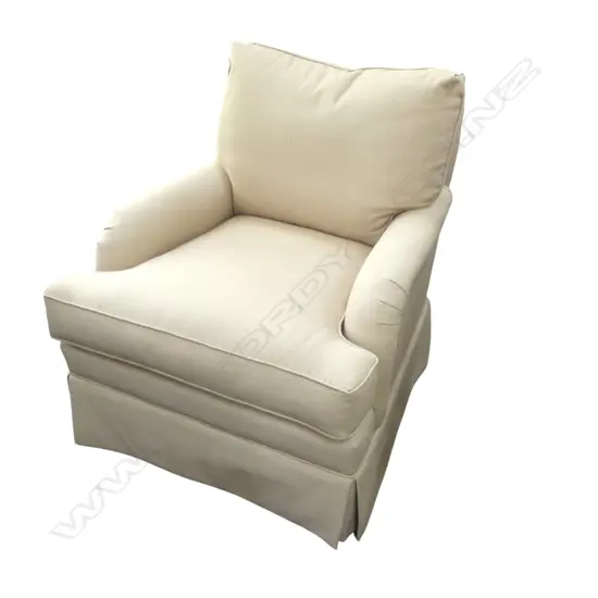 QUALITY UPHOLSTERED ARMCHAIR ON CASTORS
