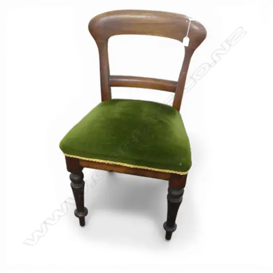 VICTORIAN MAHOGANY BLADE BACK DINING CHAIR, GREEN VELVET SEAT
