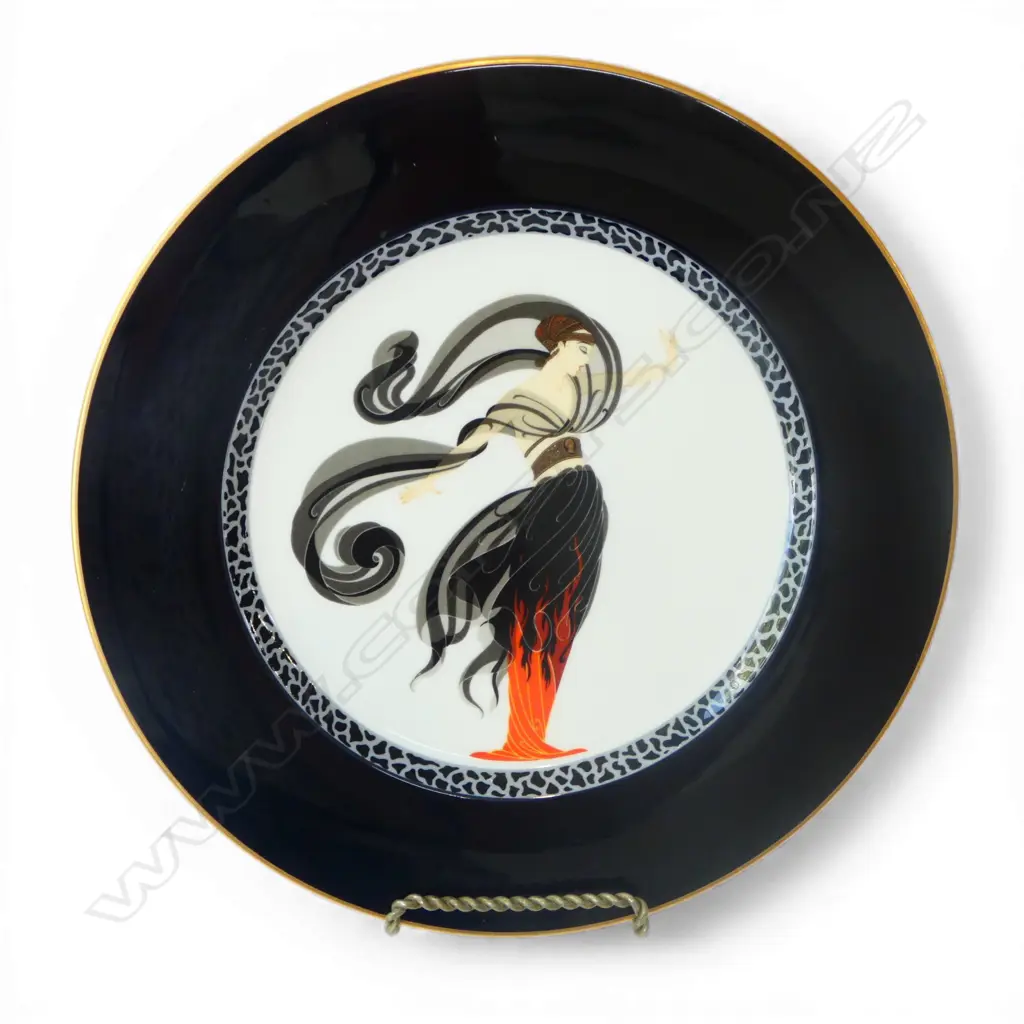 ART DECO DESIGN BONE CHINA CABINET PLATE BY ERTE "FLAMES D AMOUR" A0353 1985 Image 1++