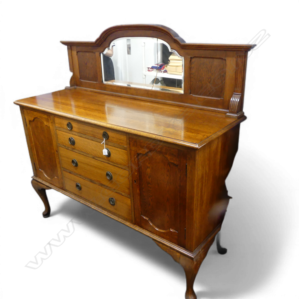 EARLY 20thC OAK SIDEBOARD 1520x530x1500mm - GLASS BACK w. CRACK Image 1++