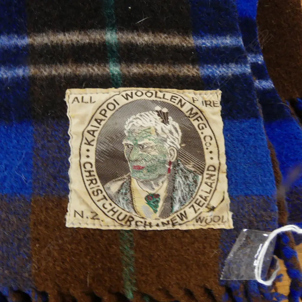 WOOL BLANKET; KAIAPOI WOOLLEN MFG. CO. MAORI CHIEF LABEL Image 1++
