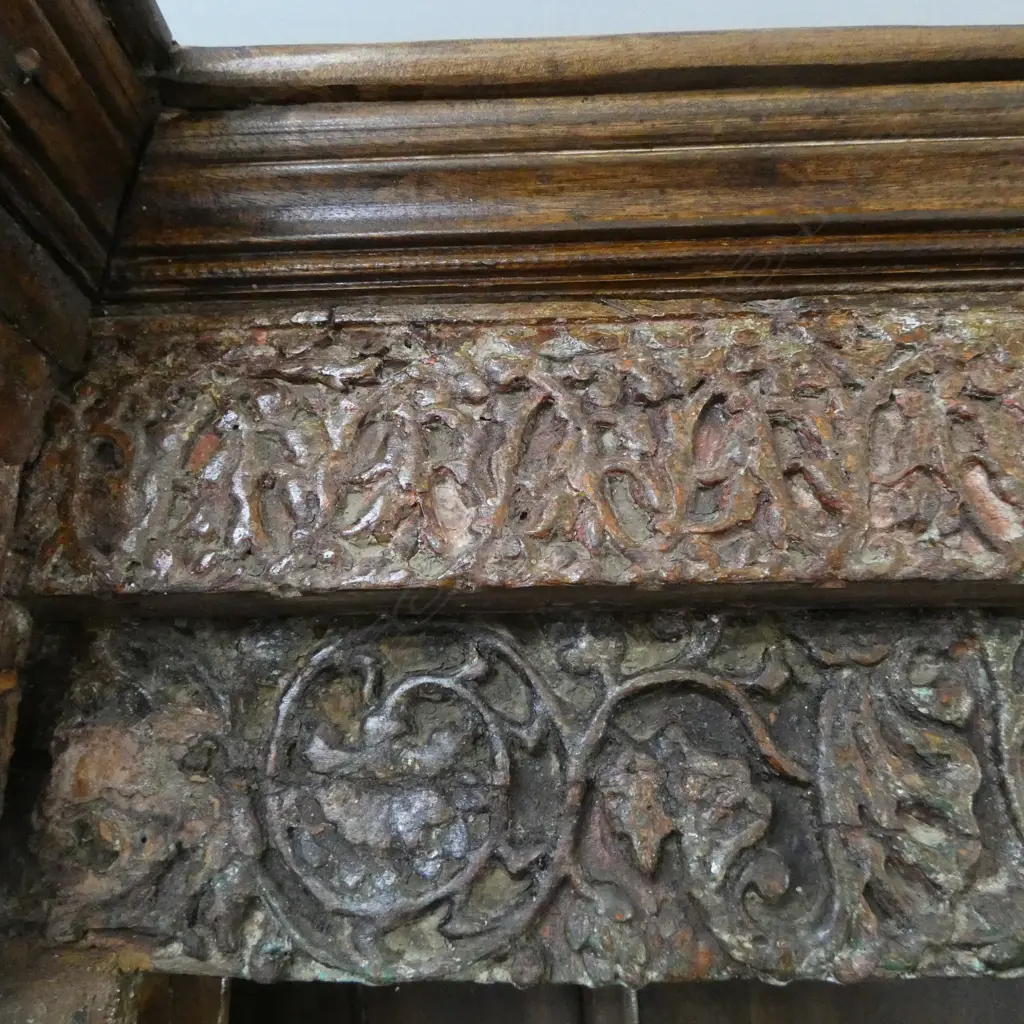 ANTIQUE CARVED SOLID WOOD INDIAN DOOR FRAME WITH FITTED SHELVES 1450x570x2120mm Image 1++
