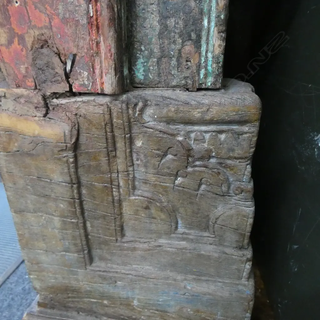 ANTIQUE CARVED SOLID WOOD INDIAN DOOR FRAME WITH FITTED SHELVES 1450x570x2120mm Image 1++