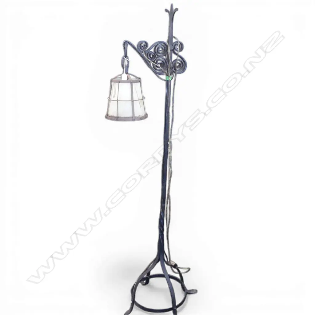Early 20thC wrought iron standard lamp. H.1610mm. SHADE FAULTED Image 1++