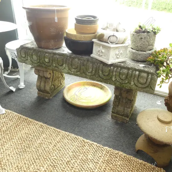 VINTAGE HEAVY CLASSICAL CONCRETE BENCH SCROLL SUPPORTS W.1190mm minor chips