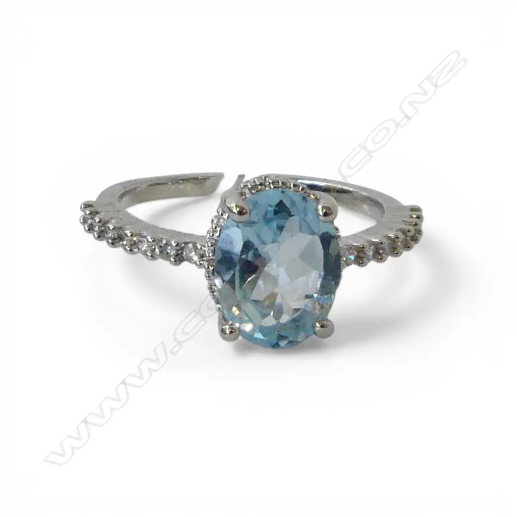 SILVER PLATED BLUE TOPAZ RING, AIG CERT SIZE P1/2 Image 1++