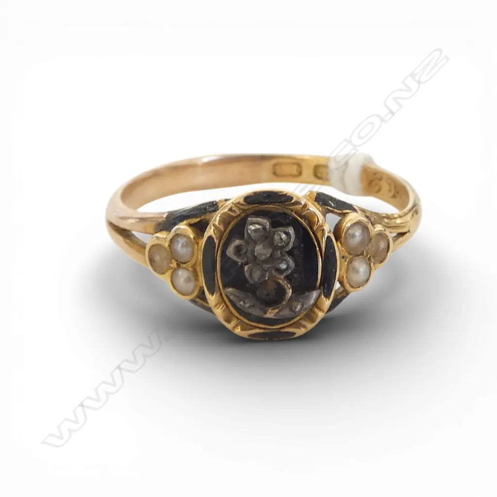 ANTIQUE 18CT DIAMOND & SEED PEARL RING (1 D MISSING), 3.2gms SIZE O Image 1++