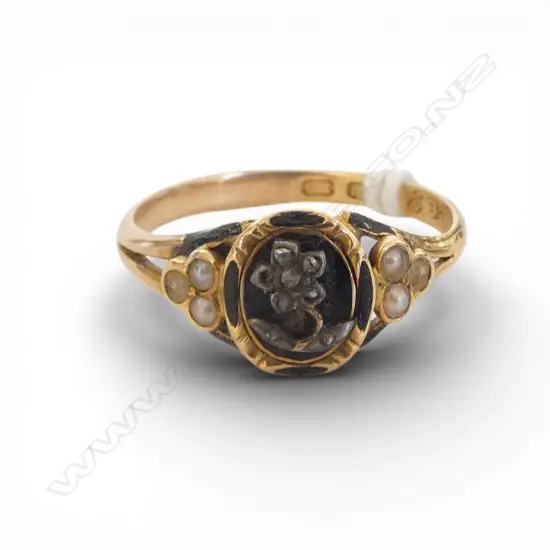 ANTIQUE 18CT DIAMOND & SEED PEARL RING (1 D MISSING), 3.2gms SIZE O