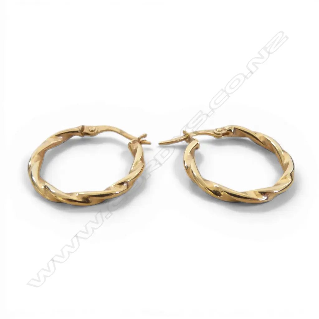 PR 9ct GOLD TWIST HOOP EARRINGS Italian 1gm Image 1++