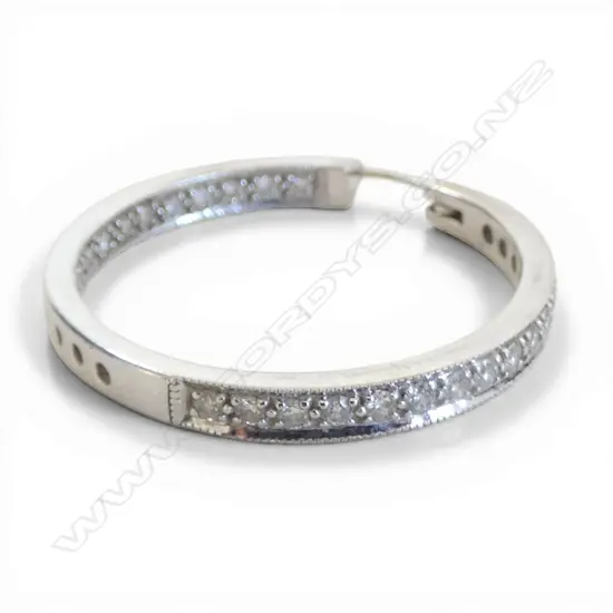 14ct WHT GOLD SINGLE HOOP w 0.50ct DIAMONDS, 3.82gms