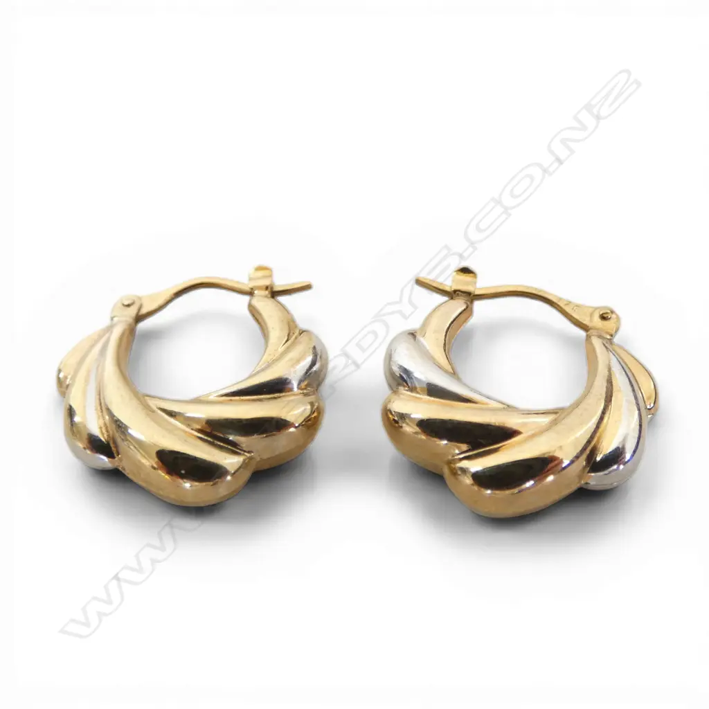 PR 9ct 2 TONE HOOP EARRINGS,1.6gm Image 1++