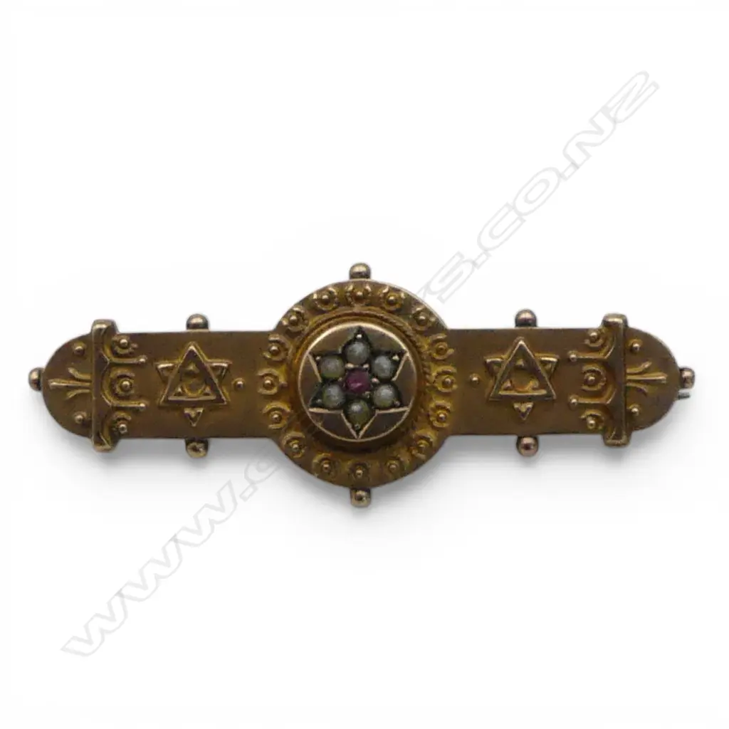 ANTIQUE 9CT SEED PEARL BAR BROOCH W.40mm, 2.4gms Image 1++