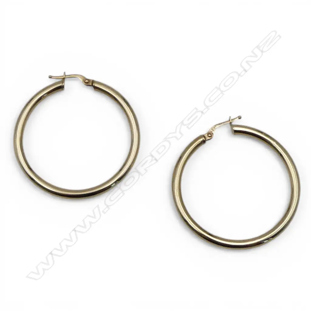 PR 9CT ITALIAN HOOP EARRINGS 37mm dia, 2.5gms Image 1++