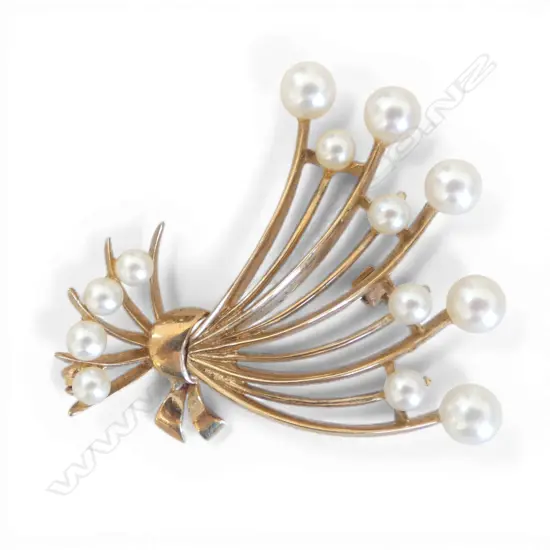 9CT PEARL SPRAY BROOCH 40x45mm, 8.4gms