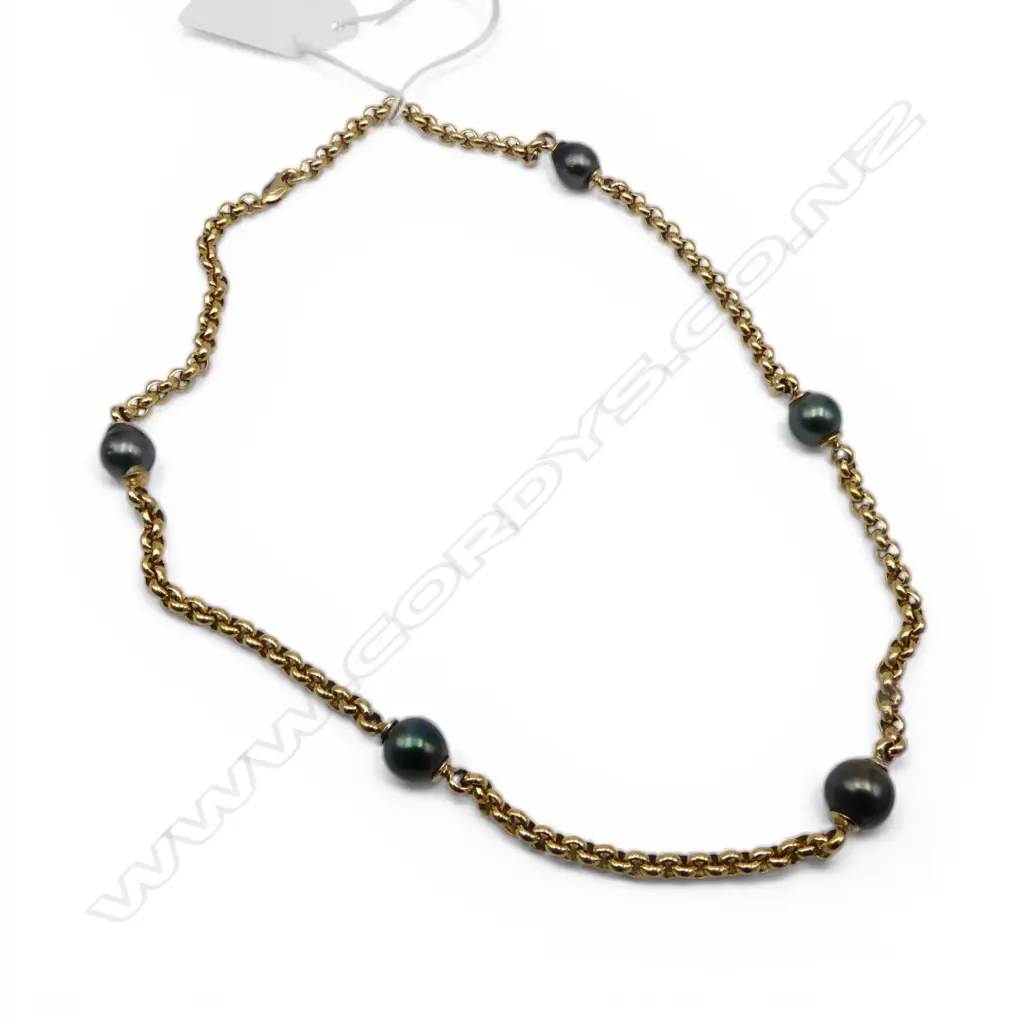 9CT NECKLACE w. 5 CULTURED SOUTH SEAS PEARLS L.460mm 30gms + VAL Image 1++