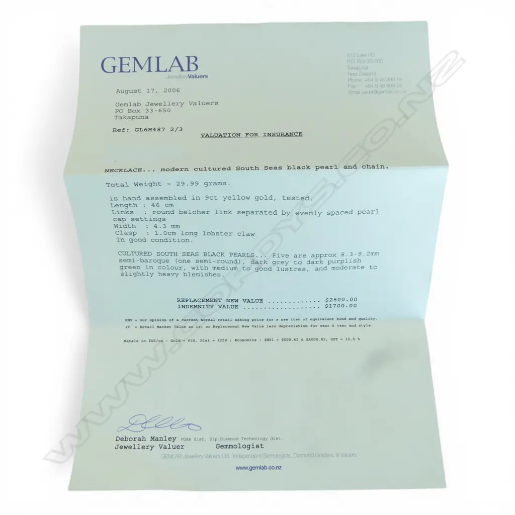 9CT NECKLACE w. 5 CULTURED SOUTH SEAS PEARLS L.460mm 30gms + VAL Image 1++