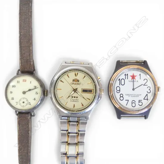 3 WRIST WATCHES; ORIENT (RUNNING), RUSSIAN, ANTIQUE