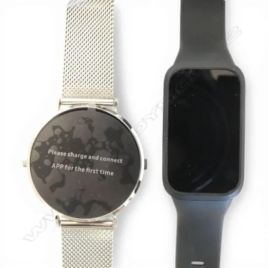 SMART WATCH IN SILVER TONE (AS NEW) WITH BOX AND INSTRUCTIONS + A FITNESS WATCH WITH CHARGER 