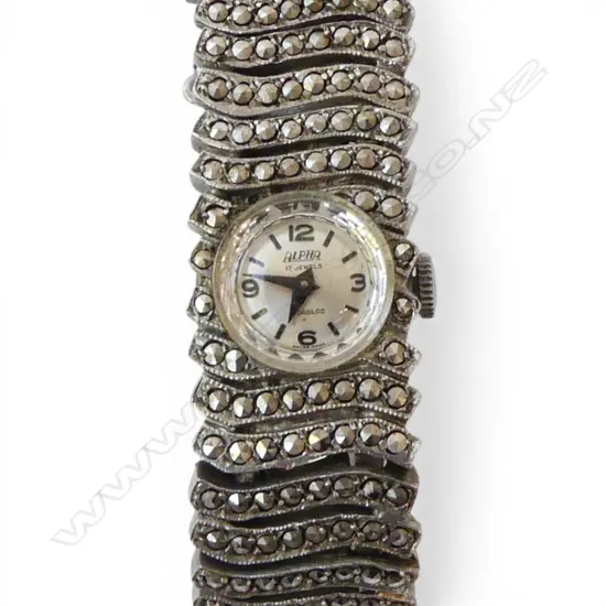 LADIES S/SILVER & MARQUISITE WRISTWATCH 54GMS TOTAL WEIGHT