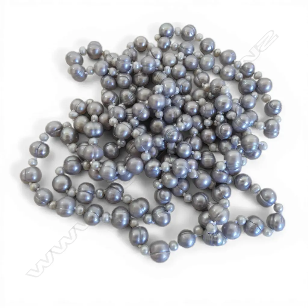 LONG STRAND OF GREY TONED CULTURED PEARLS Image 1++