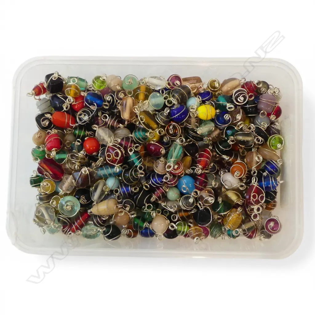 QTY SILVER? WIRE WRAPPED GLASS BEADS, ASST. COLOURS Image 1++