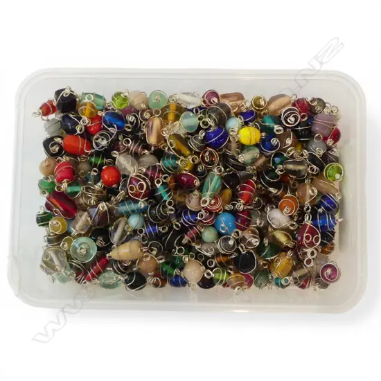 QTY SILVER? WIRE WRAPPED GLASS BEADS, ASST. COLOURS