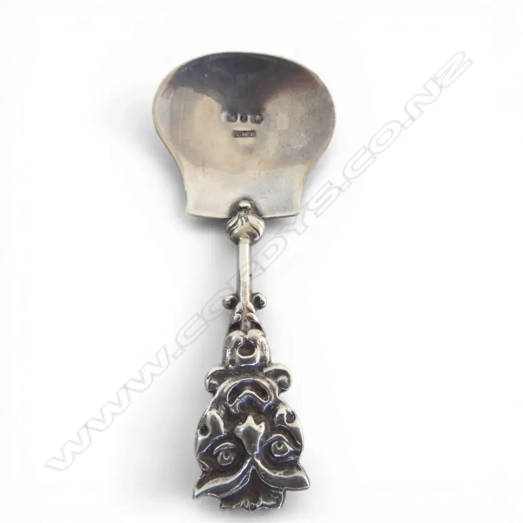 STG SILVER 'GREEN MAN' TEA CADDY SPOON, JOHN MILLWARD BANKS, BIRMINGHAM 1890, 8gms Image 1++