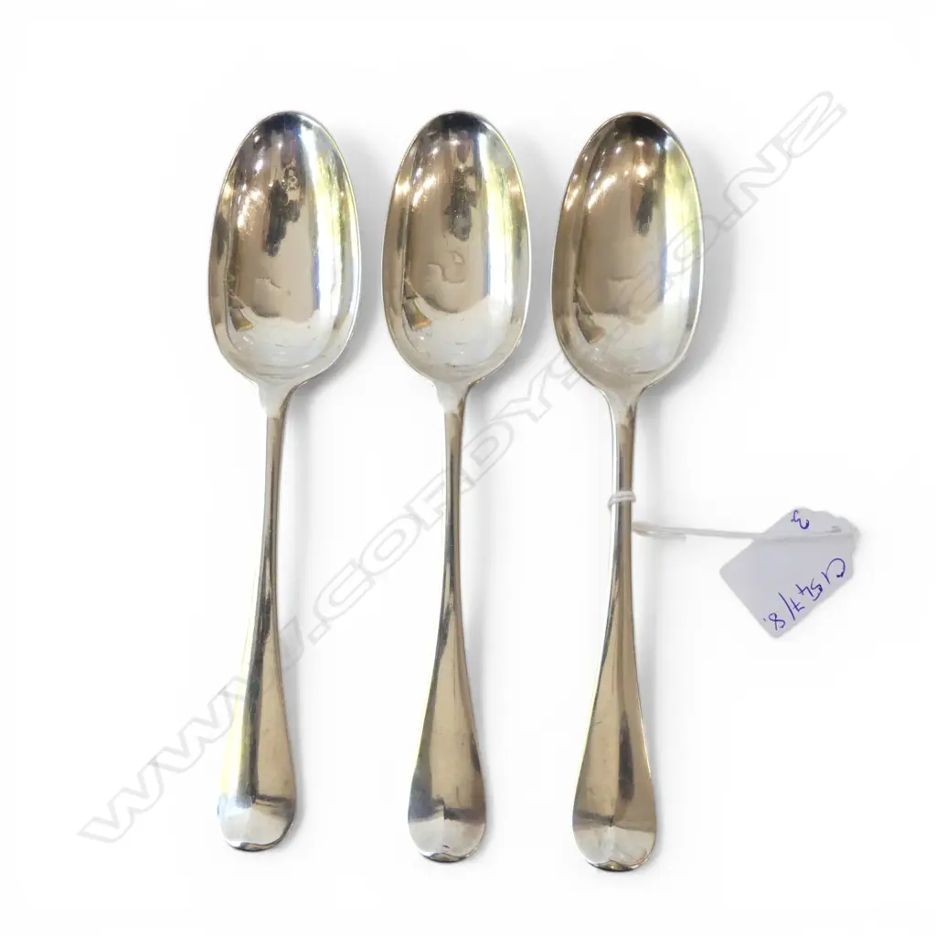 3 GEORGIAN STG SILVER TABLESPOONS, JOHN GORHAM LONDON L.205mm 211gms Image 1++