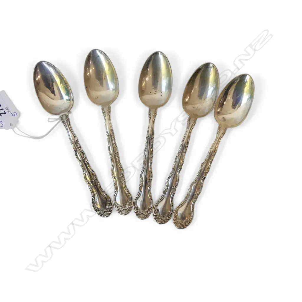 5 AMERICAN ALVIN STERLING SILVER FRENCH SCROLL PATTERN SPOONS 146gms Image 1++