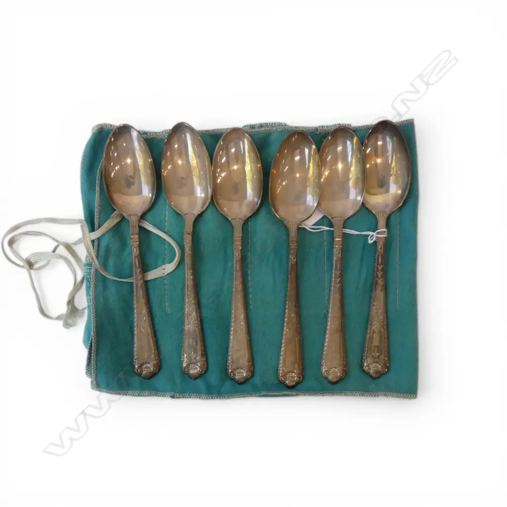 6 CANADIAN STG SILVER DESSERT SPOONS, BIRKS 1951 L.180mm 352gms Image 1++