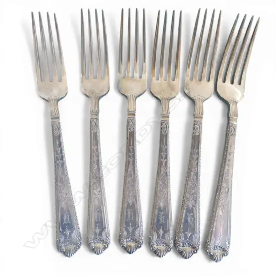 6 CANADIAN STG SILVER FORKS, BIRKS 1950 L.185mm 370gms