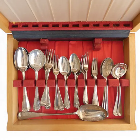 MAINLY VICTORIAN SILVER RAT TAIL 6 PLC CUTLERY SET London 1878. 1900gms