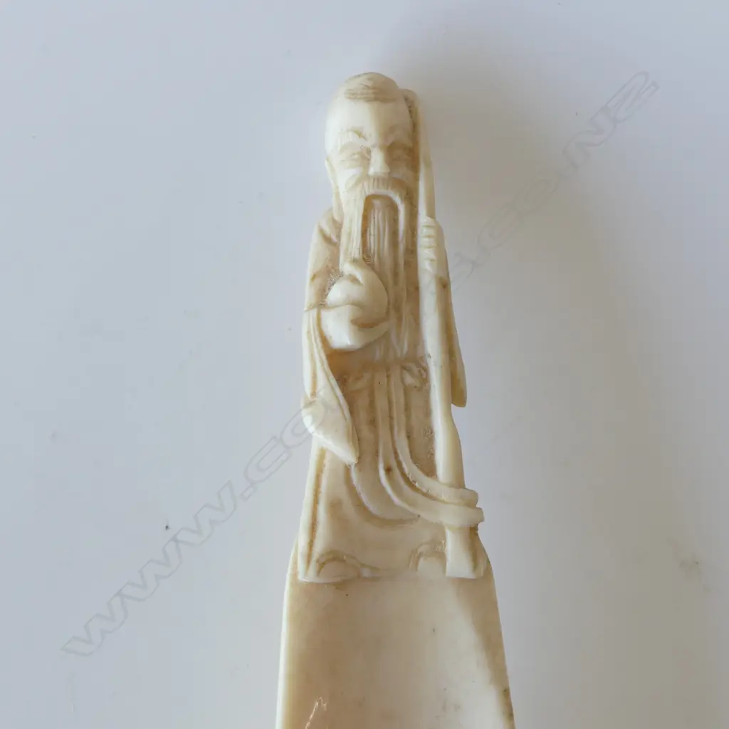 IVORY SHOE LAST w. CARVED CHINESE SAGE HANDLE L.145mm FAULT Image 1++