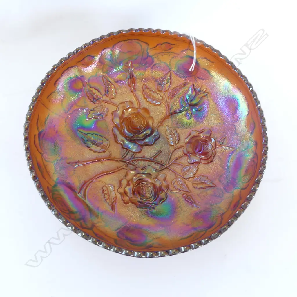 CARNIVAL GLASS FOOTED ROSE BOWL 235mm dia Image 1++