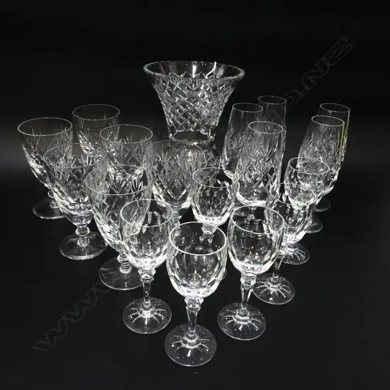 ASST. CRYSTAL GLASSES + VASE inclduing Webb & Corbett etc