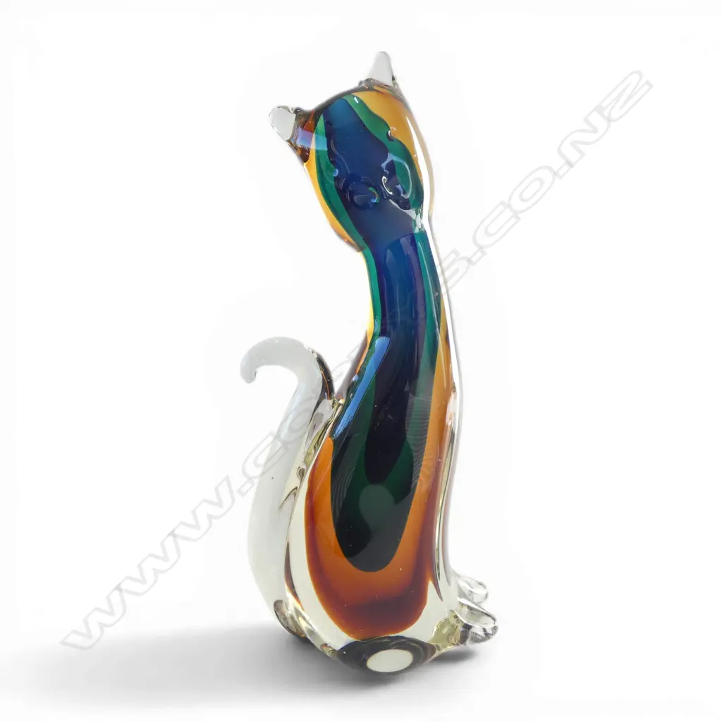 MURANO ART GLASS CAT ORNAMENT. striped internal colours. H.295mm Image 1++