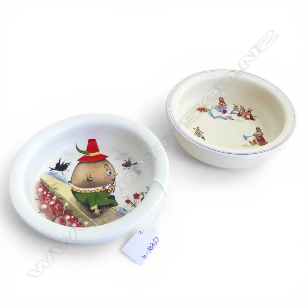 2 CROWN LYNN BABY BOWLS; HUMPTY & BUNNY Dia.155mm Image 1++