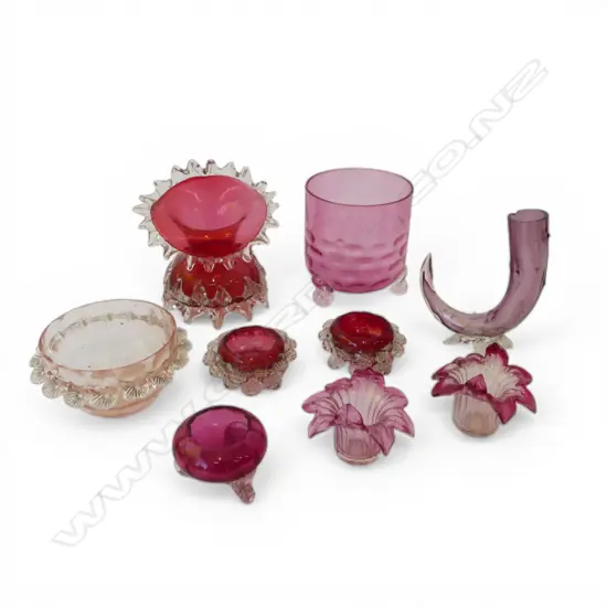 COLLECTION CRANBERRY GLASS CONDIMENTS VASES  BOWLS ETC