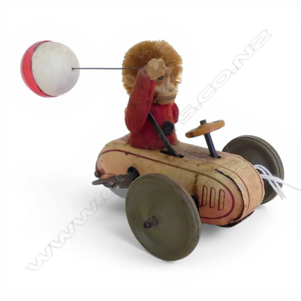 VINTAGE SCHUCO WIND-UP MONKEY RACE CAR L.95mm Image 1++