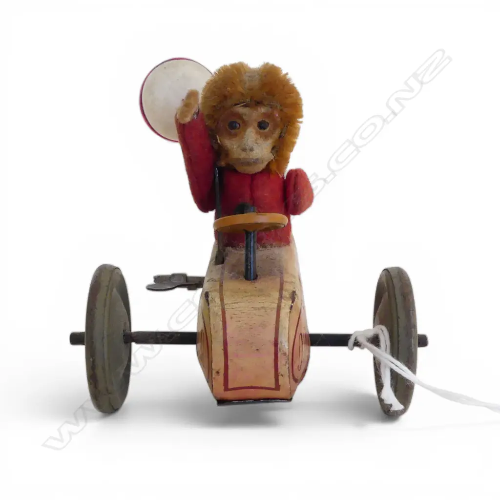 VINTAGE SCHUCO WIND-UP MONKEY RACE CAR L.95mm Image 1++