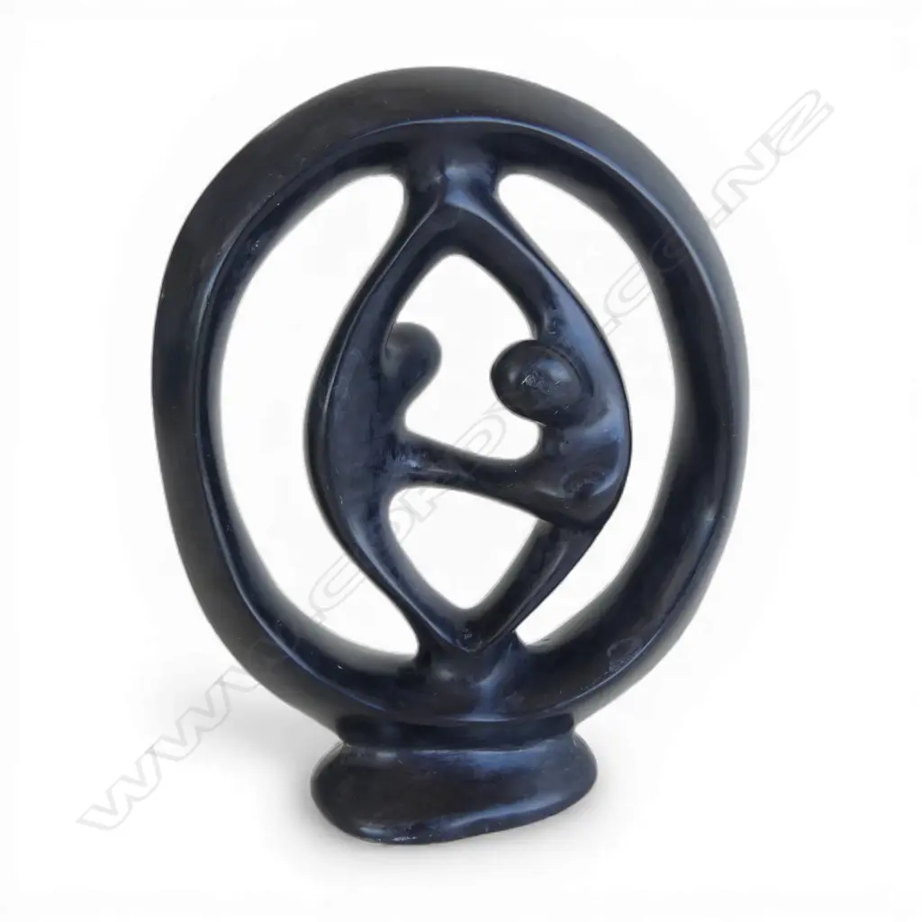 " CIRCLE OF LOVE", HAND CARVED BLACK SOAPSTONE FIGURINE, H.90mm Image 1++