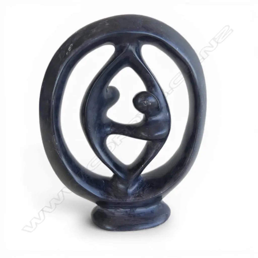 " CIRCLE OF LOVE", HAND CARVED BLACK SOAPSTONE FIGURINE, H.90mm Image 1++