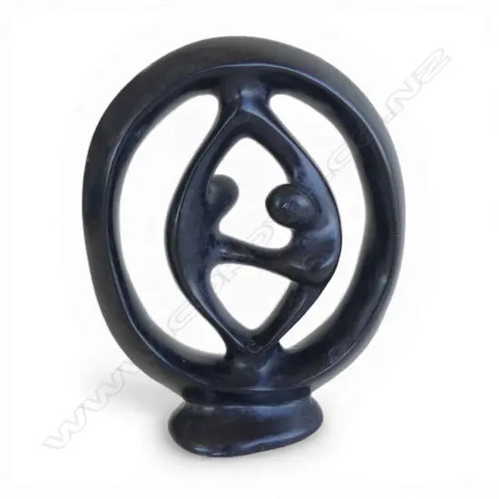 " CIRCLE OF LOVE", HAND CARVED BLACK SOAPSTONE FIGURINE, H.90mm