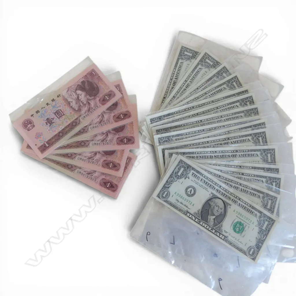 BANK NOTES; 15 US $1 + 5 CHINESE 1 YUAN Image 1++
