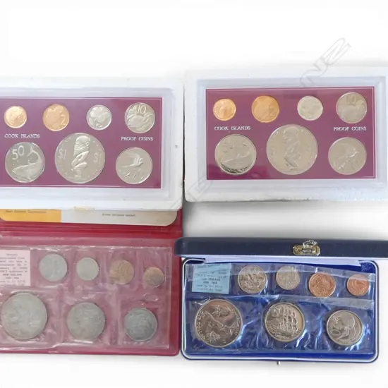 2 COOK ISLAND COIN PROOF SETS + 2 1969 N.Z. COM. COIN SETS