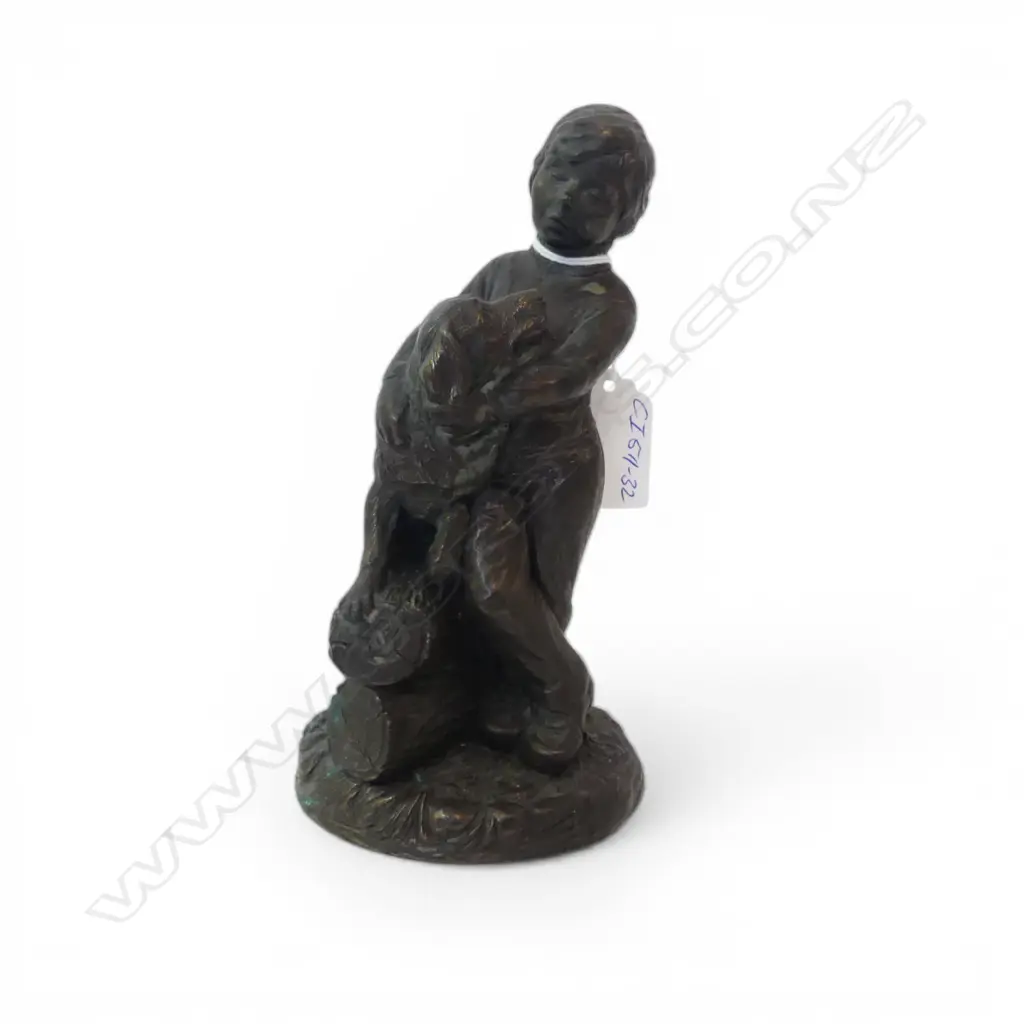 BRONZED FINISH COMPOSITE SCULPTURE Boy with Dog. H.180mm Image 1++