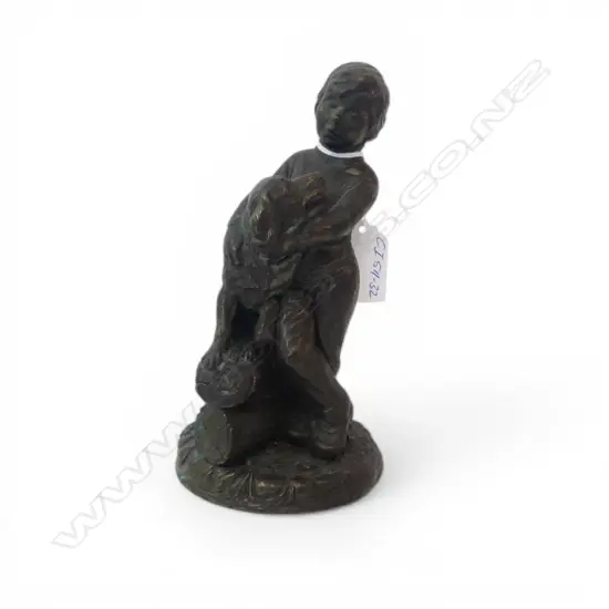BRONZED FINISH COMPOSITE SCULPTURE Boy with Dog. H.180mm