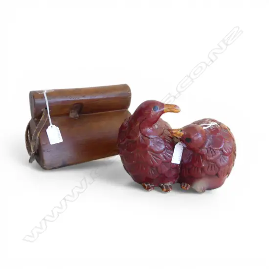 PR CARVED WOOD BIRDS H150MM & WODD PRESS BLOCK L210MM