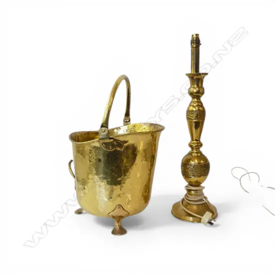 ORIENTAL BRASS LAMP BASE + BRASS COAL SCUTTLE H.620mm