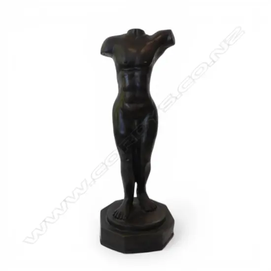 BRONZE or BRASS STANDING MALE TORSO FIGURE on octagonal integral base. H.520mm